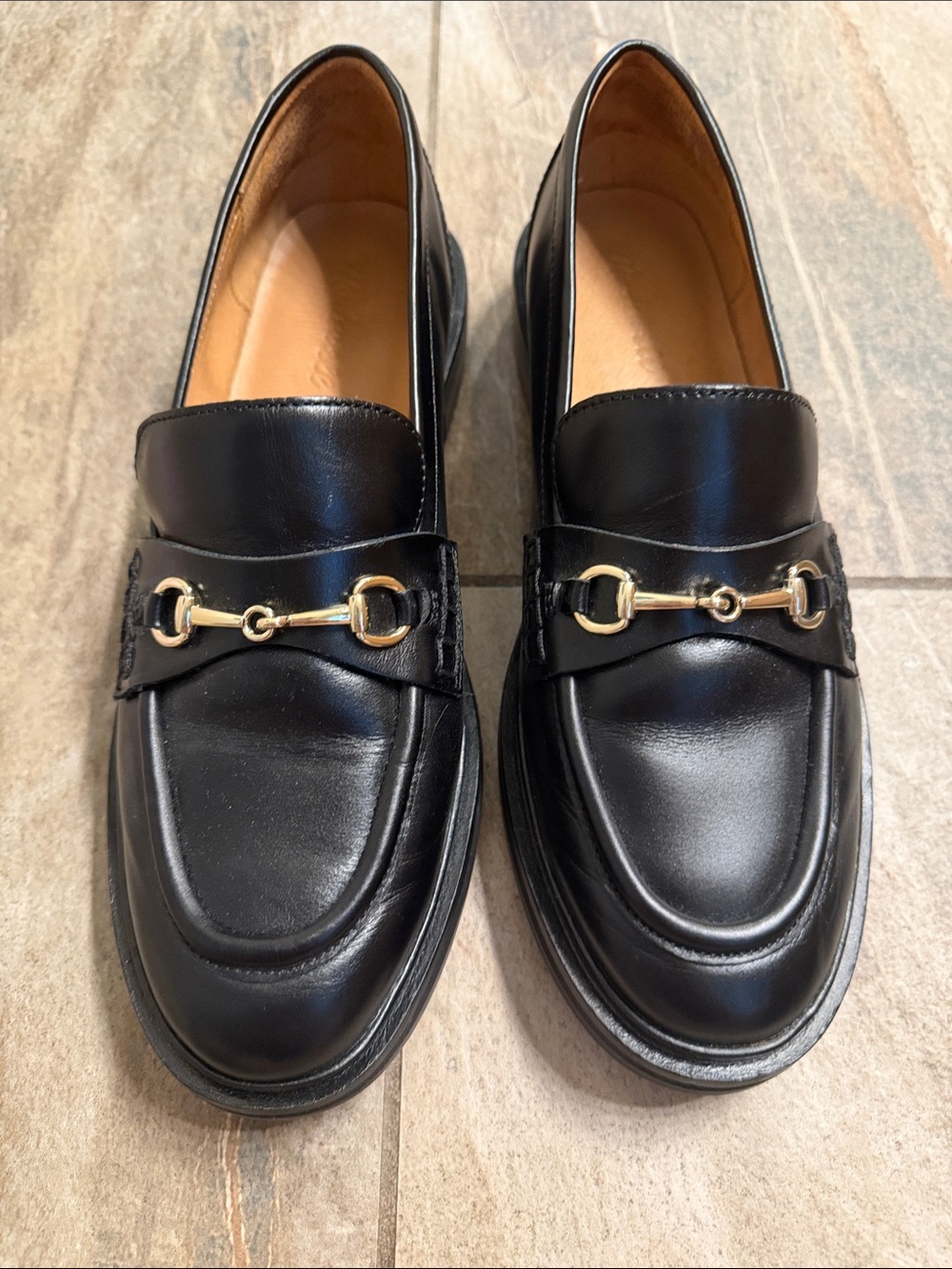 Madewell Black Leather Bit Loafers with Gold Hardware